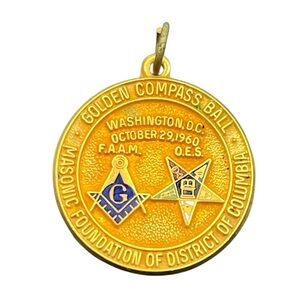 1960 Masonic Free Mason gold tone & enamel pendant for necklace vintage